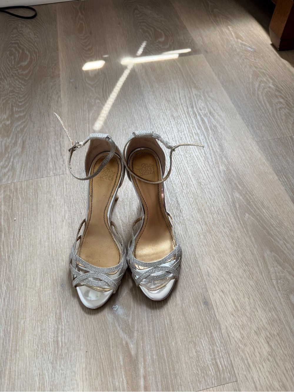 Silver Metallic Strappy Ankle‑Strap Heels